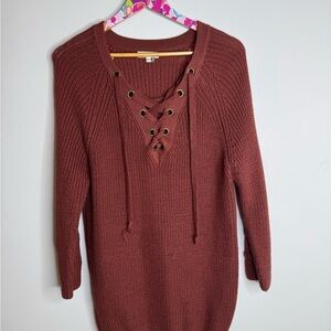 Miracle | Women's Lace-Up Sweater | Rust | Size M/L